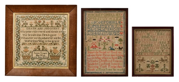 Lot of Three 19th Century American Needlepoint Samplers