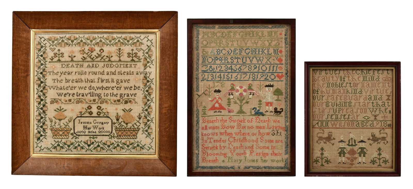Lot of Three 19th Century American Needlepoint Samplers: Lot of Three 19th Century American Needlepoint Samplers 17 1/2 x 17 1/2 inches (largest)