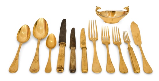 Christofle Gold-Plated 55-Piece Flatware Set with Three Salt Cellars
