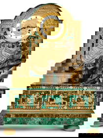 A Fine French Empire Gilt Bronze-Mounted Malachite Figural Mantel Clock, Corub A Paris (1 of 9)