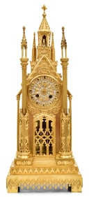 French Gothic Revival Gilt Bronze Cathedral Table Clock