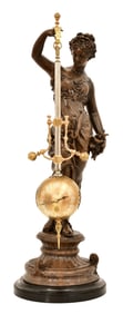 A Fine French Patinated Bronze "Diana" Mystery Clock