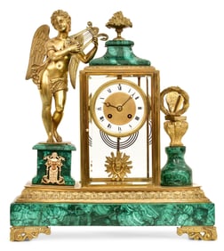 A Fine French Gilt Bronze & Malachite Mantel Clock