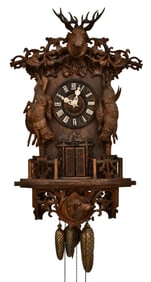 Emilian Wehrle (German, 1832-1896), Black Forest Carved Flute Pipe Clock