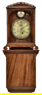 Simon Willard (1753-1848), Extremely Rare Wall Clock, Grafton, Massachusetts: Simon Willard (1753-1848), Extremely Rare Wall Clock, Grafton, Massachusettscirca 1775-1780the mahogany case-on-case clock is surmounted by a pierced fret, above a scrolled door bottom and crotch pane
