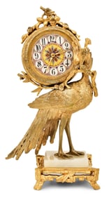 A Fine French Gilt Bronze Peacock Desk Clock