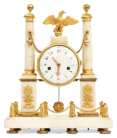 French Louis XVI Ormolu-Mounted White Marble Portico Clock