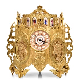 French Gothic Revival Gilt Bronze Jewelry Casket Clock