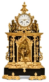 French Gilt Bronze & Black Onyx Mantel Clock with Leonardo Davinci, Polti Fres A Tours