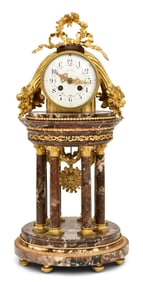 French Gilt Bronze-Mounted Marble Table Clock, Lemerle Charpentier, Paris