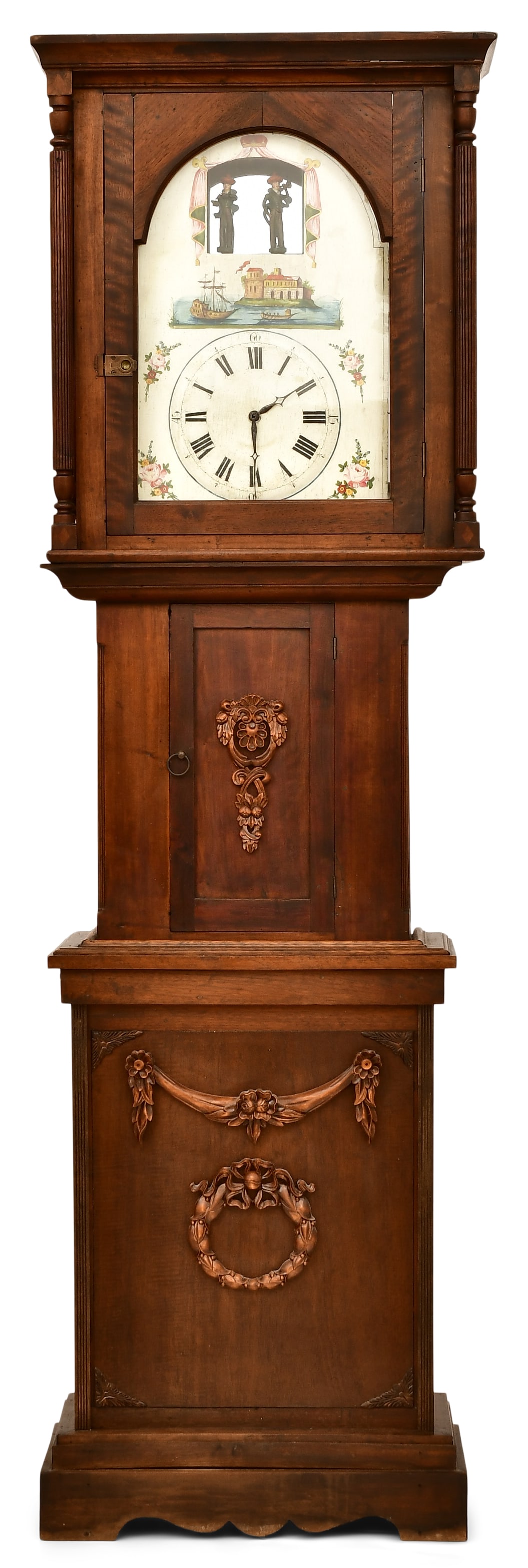 Black Forest Automaton 23-Pipe Organ Clock: Black Forest Automaton 23-Pipe Organ Clocklate 19th centurylater made walnut bench made case to fit this movement, 30 hour time and strike wood plate movement with 23 pipe organ and two automaton figu