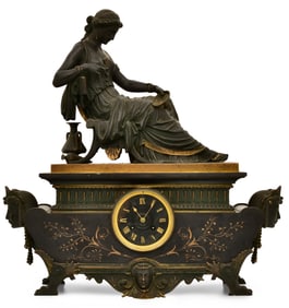 Tiffany & Co. Bronze & Marble Figural Mantel Clock