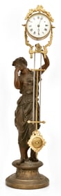 French Patinated Metal "Juno" Swinging Clock