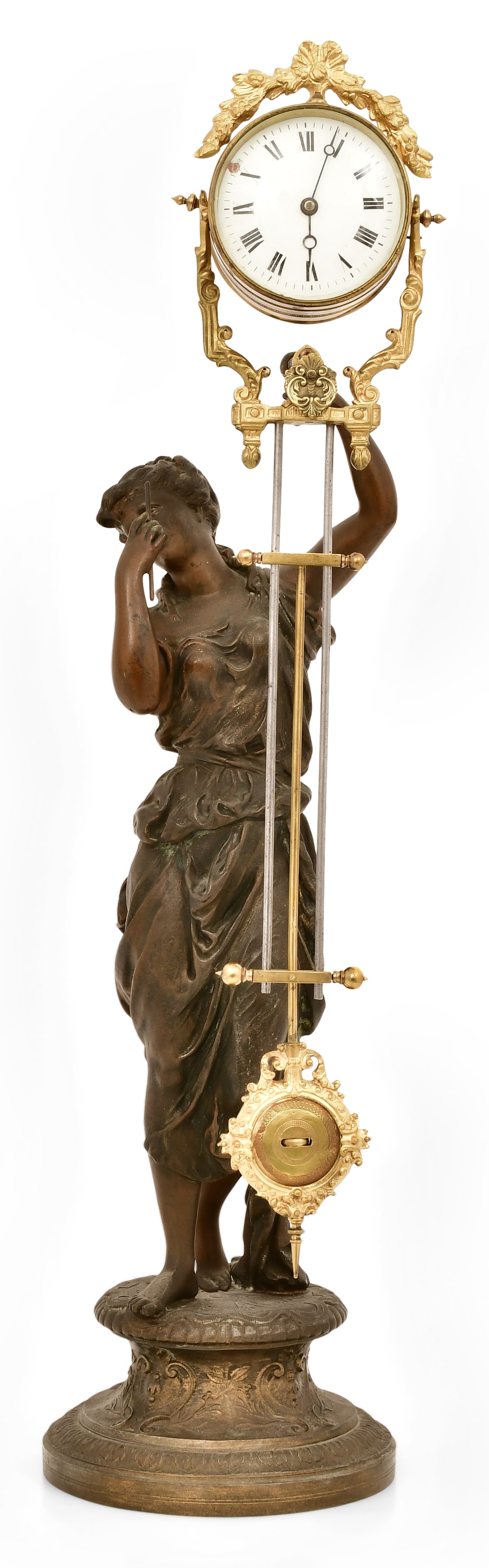 French Patinated Metal "Juno" Swinging Clock (1 of 9)