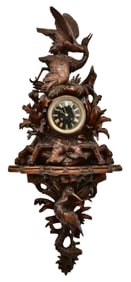 Black Forest Carved Eagle & Heron Wall Clock