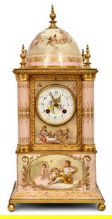 Royal Vienna Gilt Bronze-Mounted Porcelain Table Clock, Robert Pilz: Royal Vienna Gilt Bronze-Mounted Porcelain Table Clock, Robert Pilzmid-19th centurythe case with a domed top and decorated with hand-painted scenes of cherubs and classical females, the dial with a pa