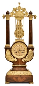 French Empire Gilt Bronze-Mounted Mahogany Lyre Clock