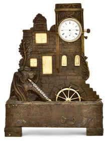 French Industrial Automaton "Watermill" Mantel Clock