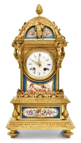 Raingo Freres & Sevres Gilt Bronze & Porcelain Mantel Clock