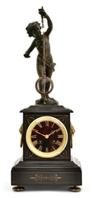 French Bronze Figural Mystery Magnetic Pendulum Clock, Ernest Justin Ferrand (1846-1932)