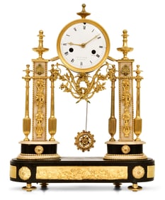 French Louis XVI Gilt Bronze-Mounted Marble Portico Clock, Charles Le Roy, Paris