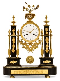 French Louis XVI Gilt Bronze-Mounted Slate Portico Clock