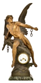 Emile Louis Picault (1833-1915), Patinated Metal Figural Clock, "Thought Breaking Its Chains"
