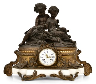French Bronze & Marble Figural Mantel Clock