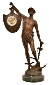 German Patinated Bronze Statue Clock