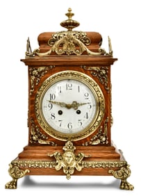 Belle Epoque Gilt Brass-Mounted Oak Table Clock