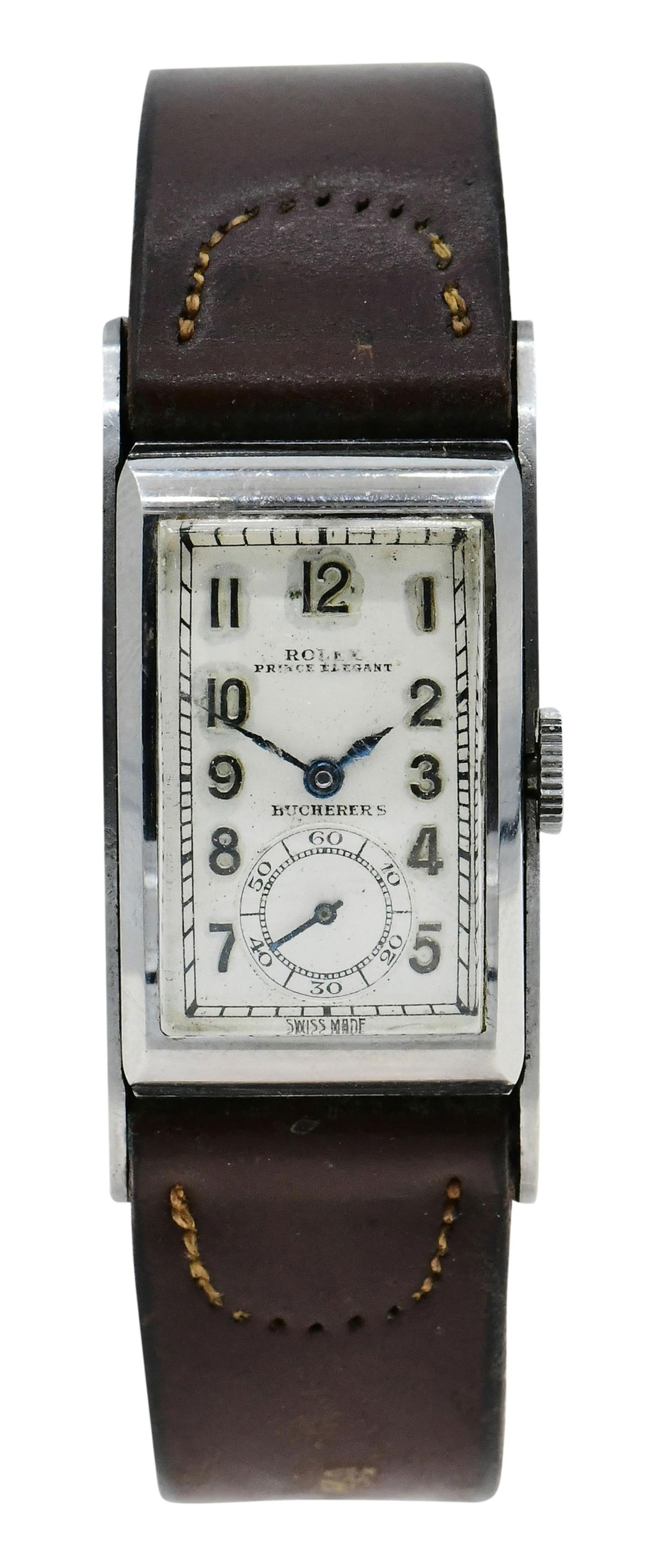 Rolex "Prince Elegant" Wristwatch, Ref. 2835, Retailed by Bucherer's: Rolex "Prince Elegant" Wristwatch, Ref. 2835, Retailed by Bucherer'sCase: Stainless SteelCase Width: 21mmDial: WhiteReference Number: 2835Serial Number: 026858Movement: ManualSigned: Case, d