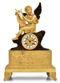 French Empire Gilt & Patinated Bronze Mantel Clock