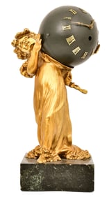 French Gilt Bronze & Marble Figural Ball Clock