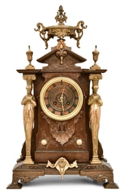 French Gilt & Silvered Metal Figural Mantel Clock