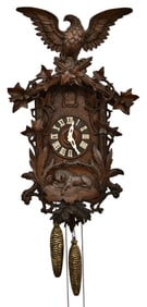 Attr. Johann Baptist Beha (German, 1815-1898), Black Forest Carved Cuckoo Clock, Dedicated to the