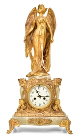 Jennings Brothers Art Nouveau Gilt Bronze & Onyx Mantel Clock with Angel