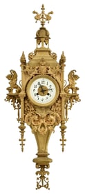 French Gothic Revival Gilt Bronze Cartel Clock