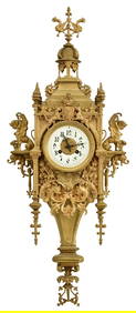 French Gothic Revival Gilt Bronze Cartel Clock (1 of 7)