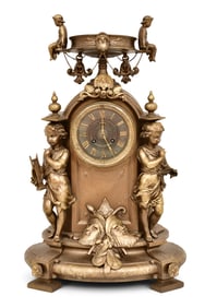 French Patinated Metal Figural Table Clock