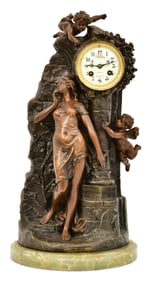 French Patinated Bronze Clock by Theophile Somme (1871-1952), "Le Reve"