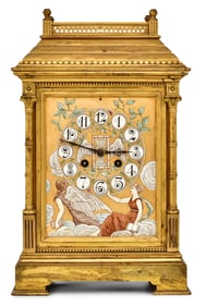 French Gilt Bronze & Paint-Decorated Mantel Clock