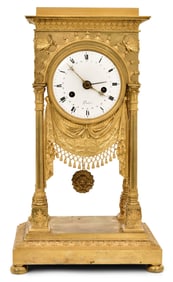 French Empire Gilt Bronze Portico Clock