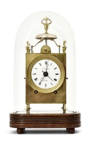 French Brass Clock with Alarm Under Dome