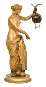 French Gilt Bronze Swinging Clock by Michele Amodio