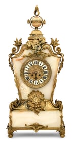 French Gilt Bronze-Mounted Alabaster Mantel Clock