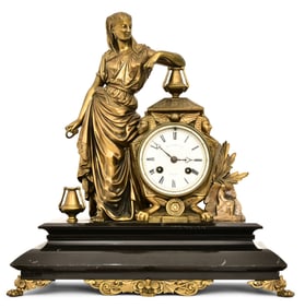French Egyptian Revival Gilt Bronze Mantel Clock, Retailed by Ball, Black & Co., New York
