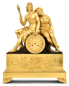 French Empire Gilt & Patinated Bronze Figural Mantel Clock Case