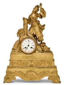 French Gilt Bronze Figural Mantel Clock