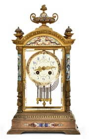French Champleve& Bronze Crystal Regulator Clock, Bailey, Banks & Biddle