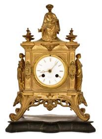 Tiffany & Co. Gilt Bronze Figural Mantel Clock